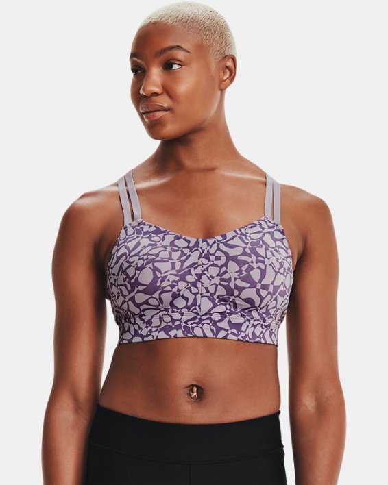 Women's HeatGear® High Printed Sports Bra, Purple, pdpMainDesktop image number 2